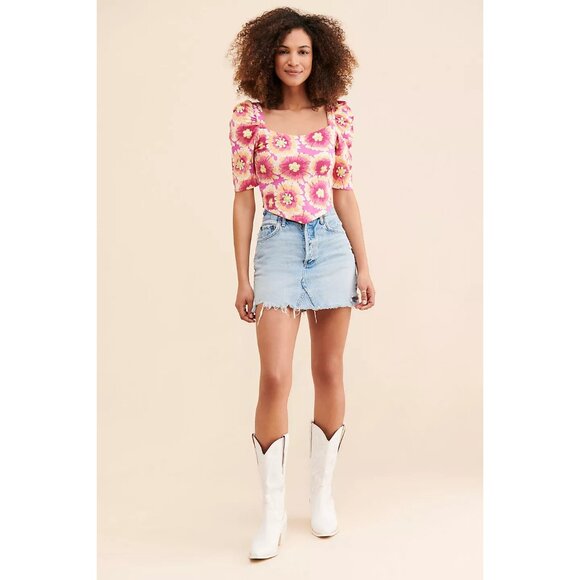 Free People Give Me More Cropped Blouse Top Floral Printed Criss-Cross S 233905 - Picture 2 of 9